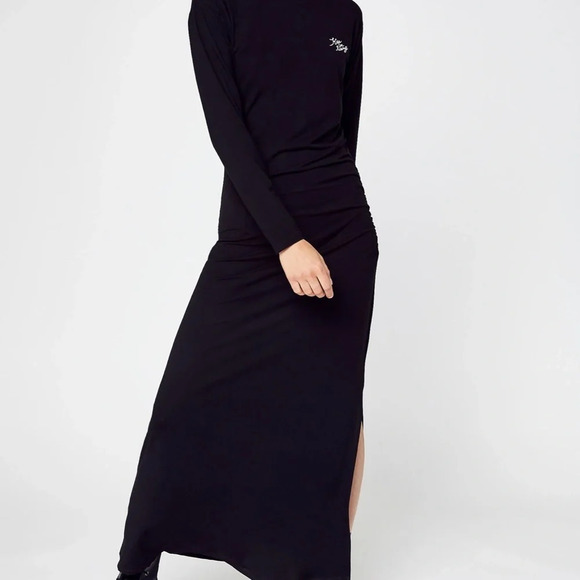 Maison Labiche Black Long Sleeve Viscose Stretchy Bodycon Maxi Dress Size S NWOT - Picture 2 of 12